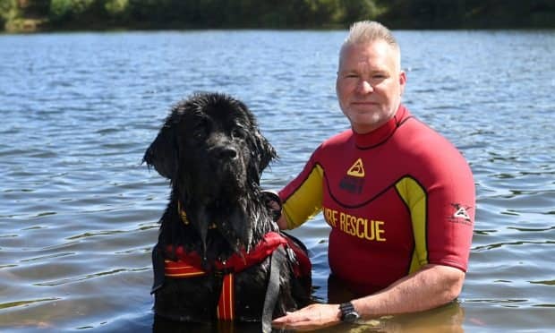 Water rescue dog Cindy and her handler Norman McConnachie taking part in a training session